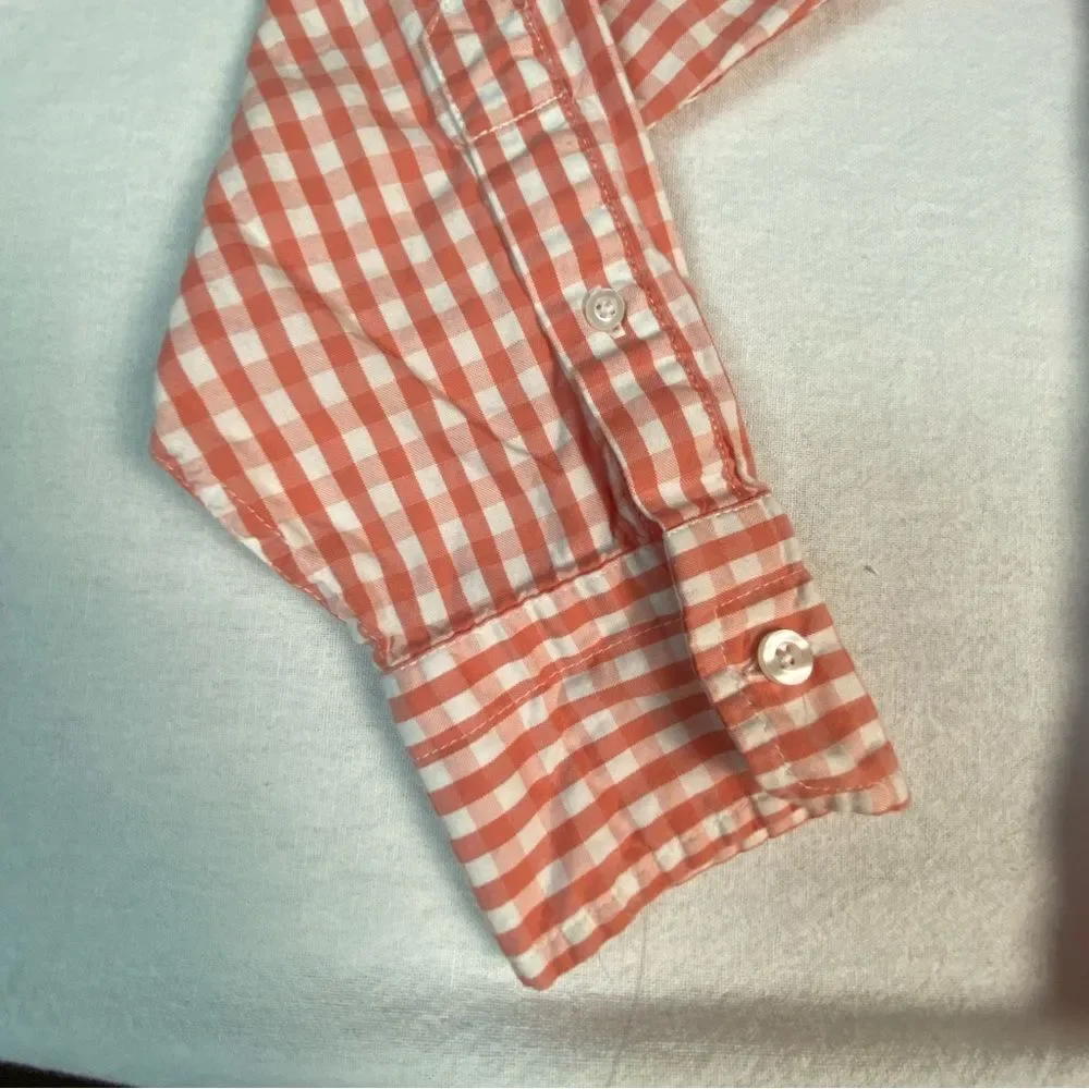 Johnnie-O Men’s Coral White Checkered Pattern Button Up Cotton Shirt Size S